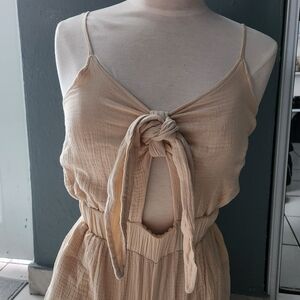 Beige Tie-Front Sleeveless Sundress